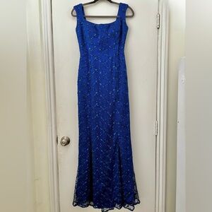 Baracci Haute Couture Elegant Blue Maxi Evening Gown Austrian Crystals Sz S